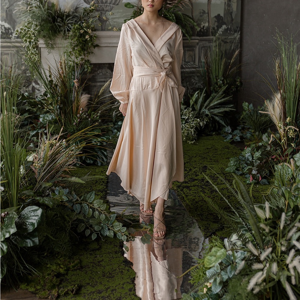 Nasty Gal |  Satin Cowl Back Wrap Front Midi Dress | Size 2 | Cream Color